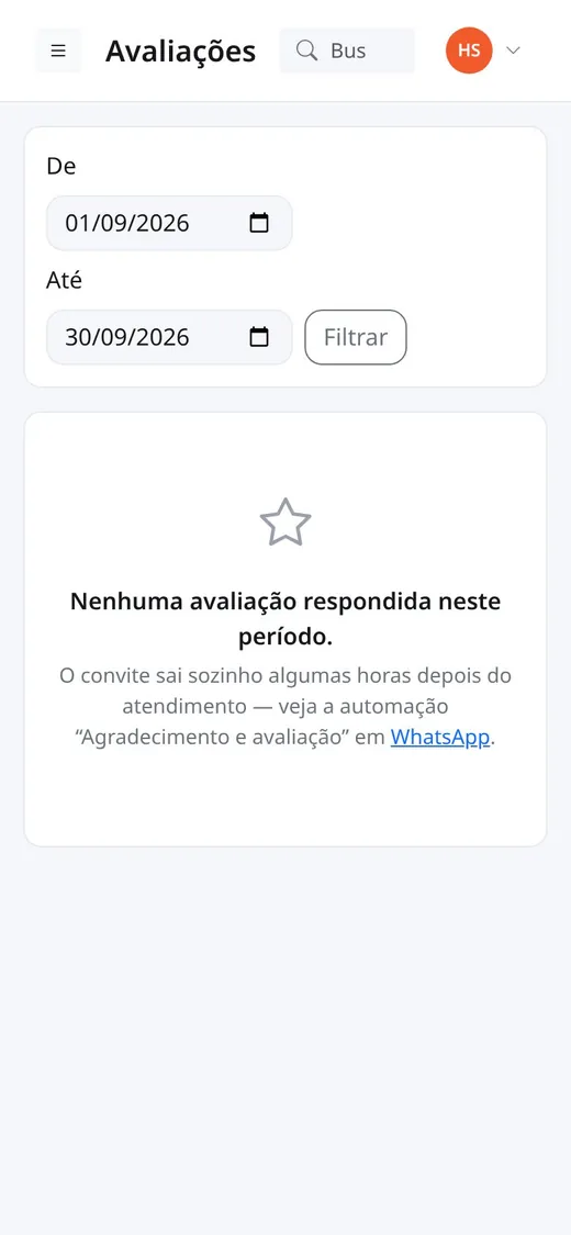 Avaliações no celular
