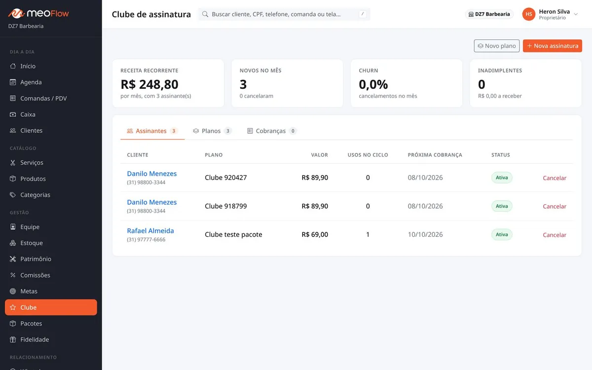 Tela do clube de assinatura no Meo Flow