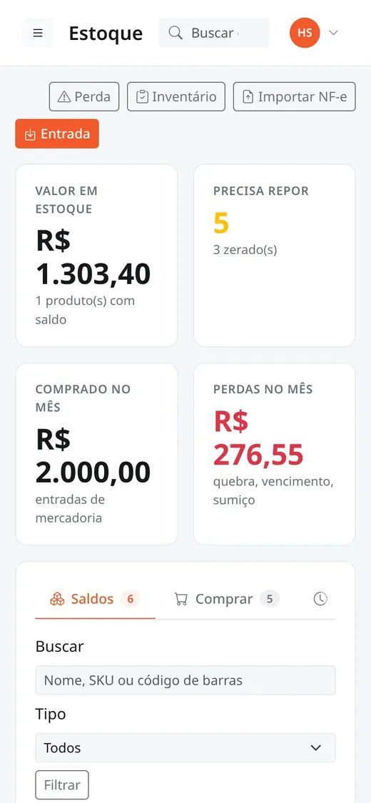 Estoque no celular