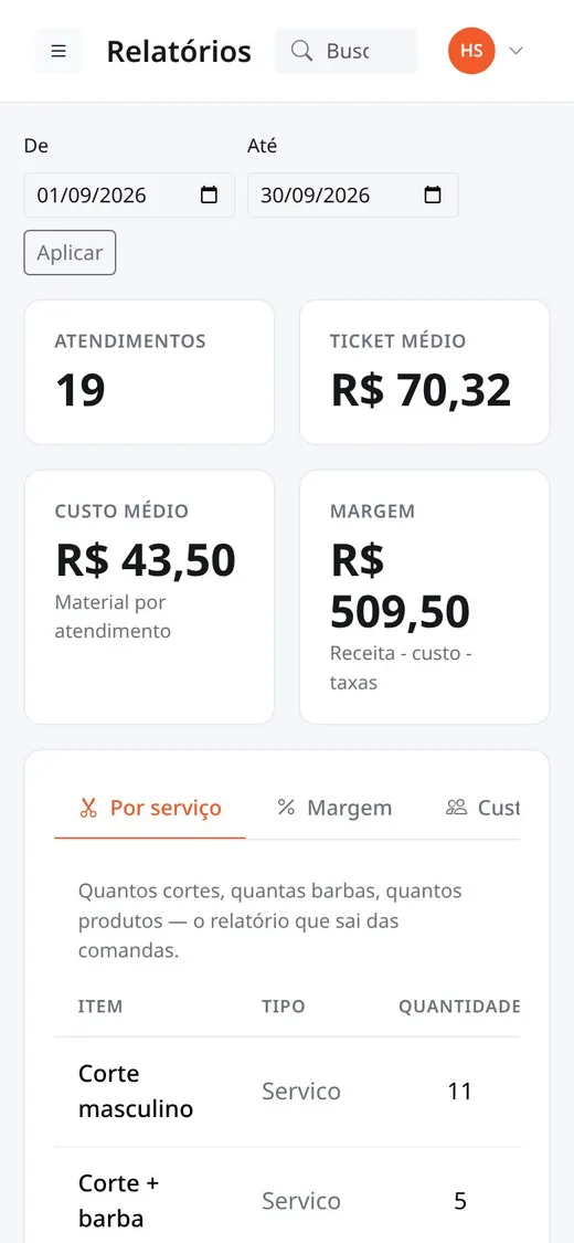 Relatórios no celular